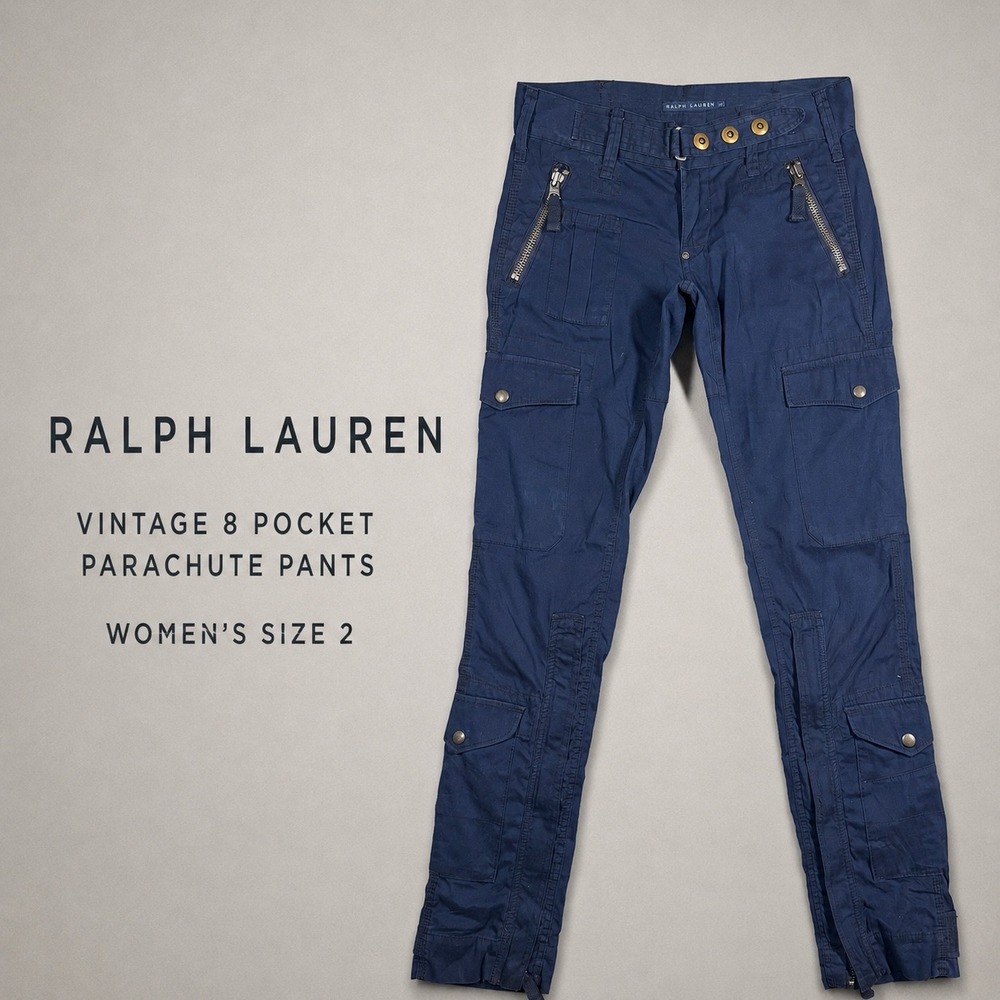 VTG Polo Ralph Lauren Europe Britten Parachute Cargo Pants Conmar Zippers Size 2